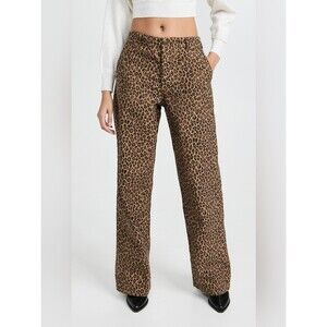 NWOT R13 Leopard Print Wide Leg Utility Pants Print Women’s Utility Jeans, 24